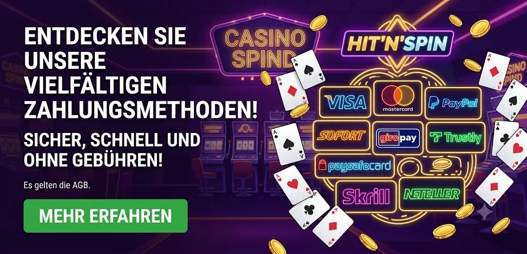 HitnSpin Casino Zahlungsmethoden für Einzahlung und Auszahlung